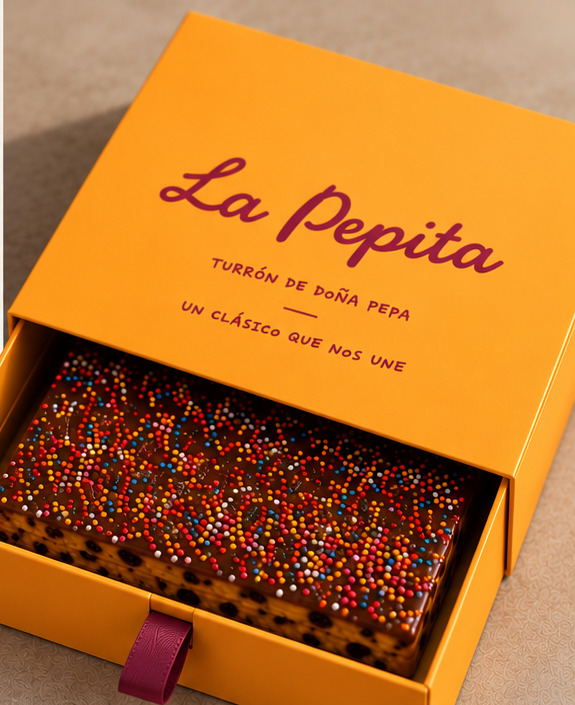 Caja LA PEPITA abierta con el turrón